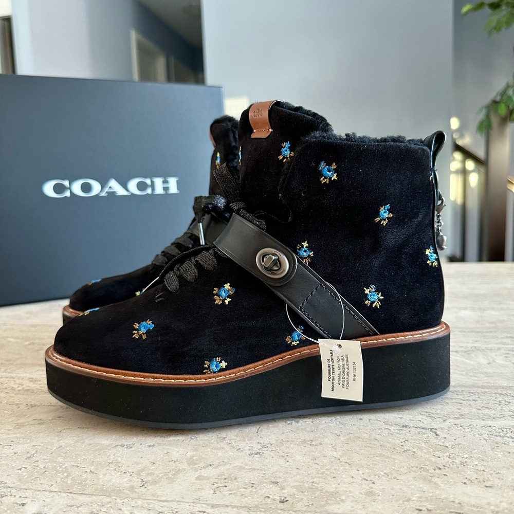 Coach Urban Hiker Boots with an Australian Sheep Fur and Tea Rose charms